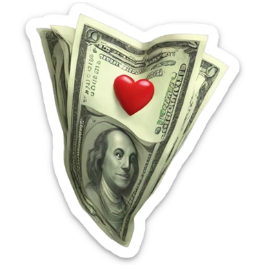 A wad of money in hearts sticker