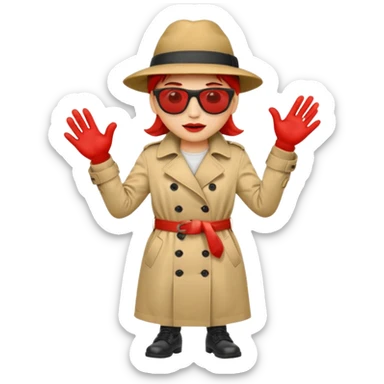 Tomato face emoji wearing long body trench coat hat sunglasses legs red hands sticker