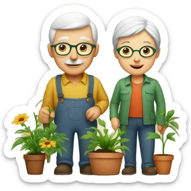 grandparents gardeners with plants sticker