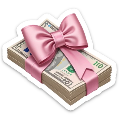 liasse de billets euros avec un noeud rose en satin rose poudré  sticker