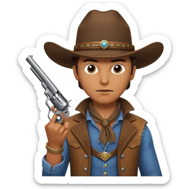 Cowboy with a revolver sticker