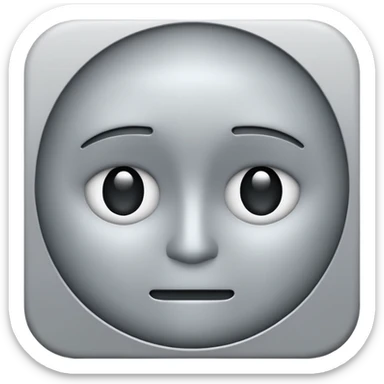 minimalist illustration of a neutral gray emoji face, pixelated and metallic, representing emotional isolation through algorithms. cold tone, grayscale color palette, subtle noise texture, geometric and mechanical look, emotionless expression, digital abstraction, soft vignette on white background. sticker