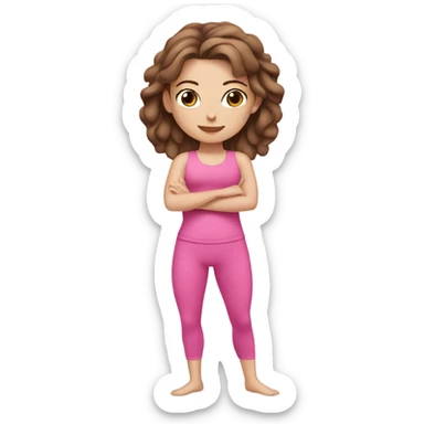 white girl with brown hair and pink outfit doing pilates  sticker