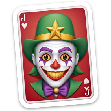 1 poker card, perfectly squared card, with crazy colorful human jolly joker inside, star symbol with a "J" sticker