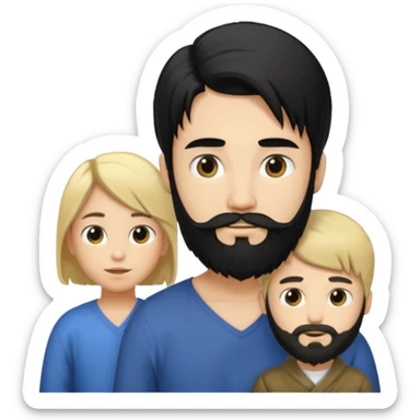 Man with long black hair tied in a tail and beard with a young blond with short hair but no beard sticker