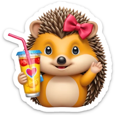 hedgehog with a bow on its head drinking a caprisun  sticker