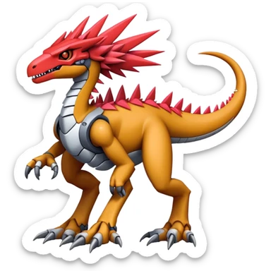 Spiky Cool Edgy Futuristic colorful Digimon-Fakemon-Guilmon-Velociraptor-Mecha full body sticker