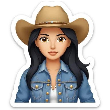 hot tanned woman with long black hair cowgirl style sticker