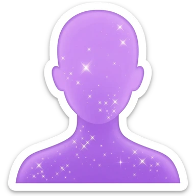purple emoji of a transparent human silhouette with small sparkles, minimal flat design sticker