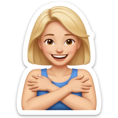 arms crossed around holding neck laughing woman  sticker