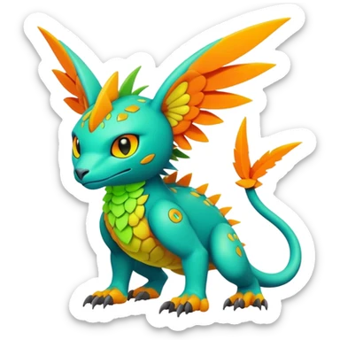 Tropical lush warm-colored modern colorful neon-colored Fakémon-Digimon-Trico-creature sticker
