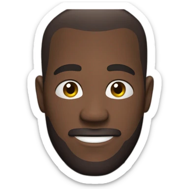 A buzz cut man with a soul-flavour beard holding an eggplant sticker