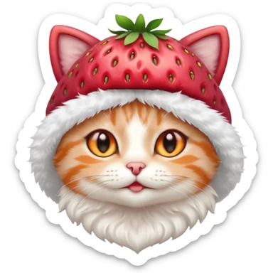 I want a cute cat with a strawberry hat sticker