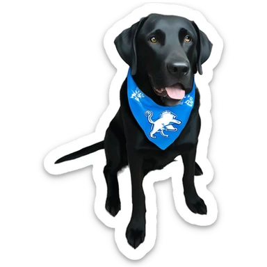 Large Black Lab dog in a Detroit Lions bandana  sticker