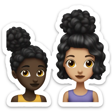 A white girl with black street hair kissing a black girl with black hair sticker
