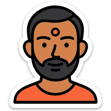 headshot of an East Indian man, icon style, color outlined sticker