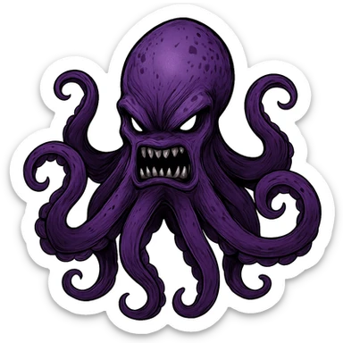 Remove the nose, make the octopus look scary, keep the purple color, with no background. Maintain the original style and details of the octopus while making it look scary and purple. sticker