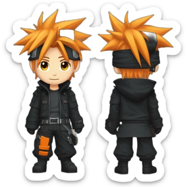 cloud strife full body with orange hair. Black clothes sticker