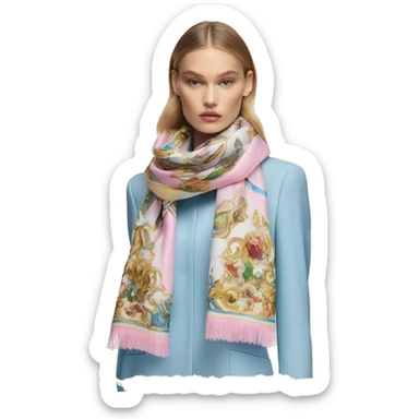 Dolce and Gabbana scarf with colourful pastel ornament print and golden detais  sticker