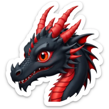 Un dragon noir aux yeux rouges brillant, puis des grandes cornes noires, style anime sticker