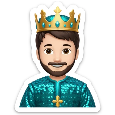 King Daniel from The Bible with dark brown hair, teal sequin outfit sticker