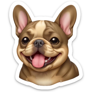 Cinematic Cute Yawning Brindle French Bulldog Portrait Emoji, Head tilted slightly with a dramatic, wide-open yawn, showcasing a sleek brindle coat with subtle fawn highlights, floppy ears slightly drooping, round dark eyes barely open in drowsy contentment, Simplified yet irresistibly adorable features, highly detailed, glowing with a soft, cozy glow, high shine, relaxed yet expressive, stylized with a touch of whimsy, bright and endearing, soft glowing outline, capturing the essence of a sleepy yet affectionate companion, so drowsy it feels like it could stretch out of the screen and curl up for a nap! sticker