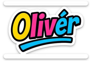 The name 'Olivér' in a modern, colorful gradient font with a dark outline, dynamic, slanted or partial underline, in the style of reference patterns. sticker