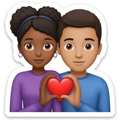 black girl and hispanic boy couple with heart between them sticker