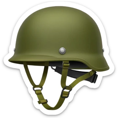 modern NATO military helmet, emoji style, green or olive color, distinctive shape, accessory mounts, strap sticker