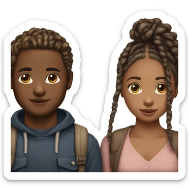 Realistic black girl with box braids and light skin boy with short curly hair and a short beard hugging sticker
