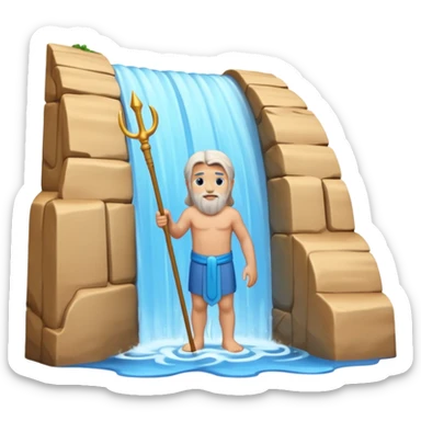 iOS-style 3D emoji: parted sea forming two high curved water walls, with a small figure of Moses in the middle holding a raised staff, standing on dry ground. sticker