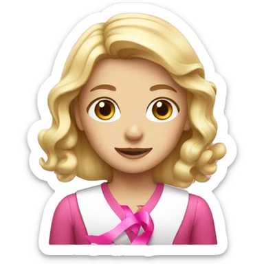 blonde girl with pink ribbon sticker