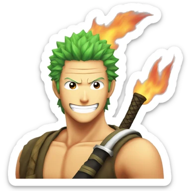 fire emoji with roronoa zoro smiling sticker