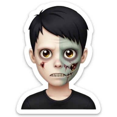 zombie boy with emo black hair and a black shirt sticker