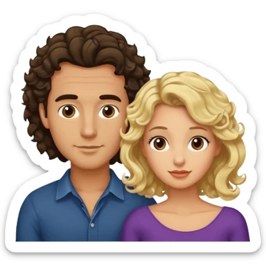 flirty couples. The man dark brown quiffed hair and the woman has shoulder length blond curls sticker