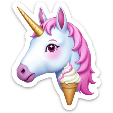 Unicorn with pink eyes and eating ice cream sticker