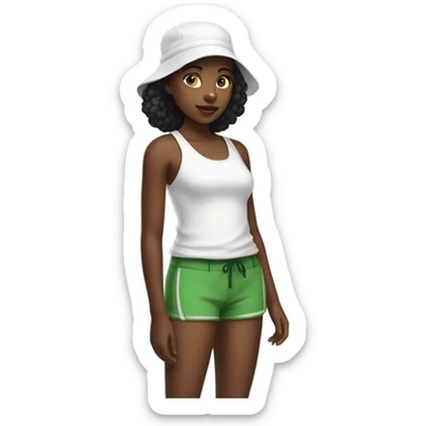 Black girl in white tank top, green shorts and black bonnet sticker
