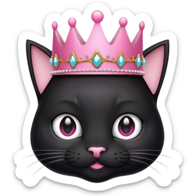 black cat wearing a pink princess crown sticker