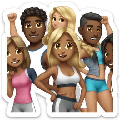 Guys and girls in gym clothes partying together  sticker