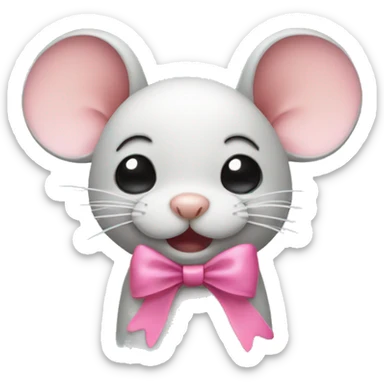 crying mouse with pink bow on ear sticker