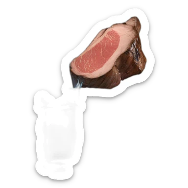 water pouring onto a steak from a glass sticker