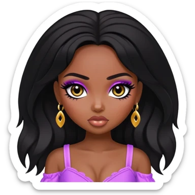 pretty bratz baddie, black eyeliner, dark skin, black hair, black  eyes sticker