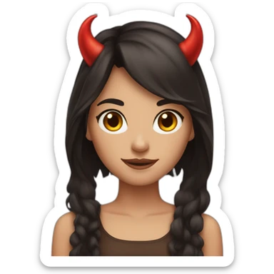 brunette girl with devil horns sticker