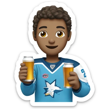 Hockey player in sky blue drinking beer sticker