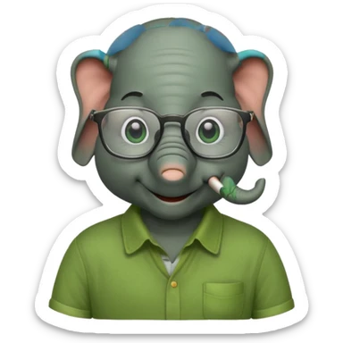 elephant wtih glasses and green shirt sticker