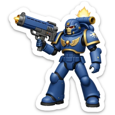 warhammer40k space marine holding a weapon. Weapon is firing. sticker