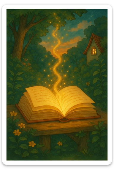 Make the illustration an open book, keep the ghibli style. sticker