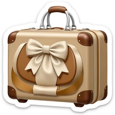 Beige luggage with white bow  sticker