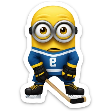 Minion dressed as a hockey player with a mean look on his face sticker