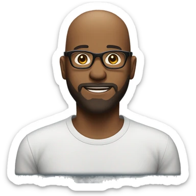 show side way of Bald- black man-with-glasses-with scruffy -beard in t shirt smiling sticker